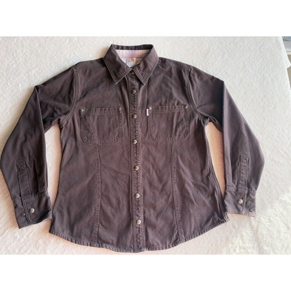 Carhartt Shirt Shacket Canvas Flannel Lined Snap Western Workwear Medium Women